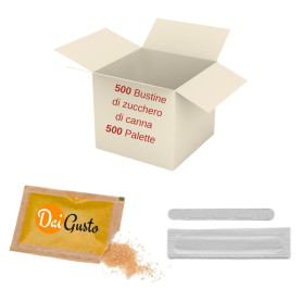 500 bustine di zucchero di canna bruno e 500 palette incartate Daigusto