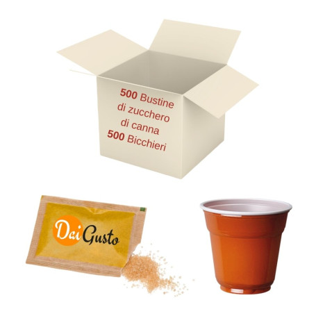 500 Bicchierini da caffe' e 500 bustine di zucchero di canna Daigusto