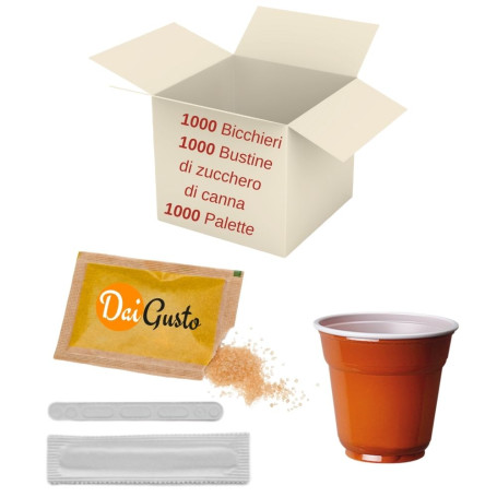1000 Bicchieri da caffe' 1000 bustine di zucchero di canna 1000 palette Daigusto