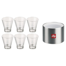 kit Illy 6 bicchierini in vetro e porta bustine zucchero
