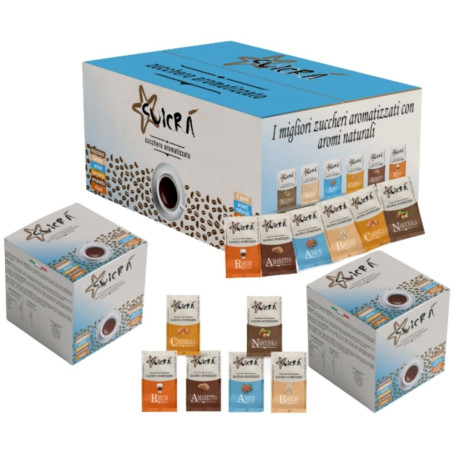 Confezione da 450 bustine assortite di zucchero aromatizzato Suicra' 