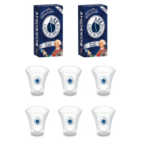 6 Tazzine Caffe' Borbone In Vetro e 500 gr di Borbone Macinato Miscela Nobile