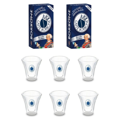 6 Tazzine Caffe' Borbone In Vetro e 500 gr di Borbone Macinato Miscela Nobile