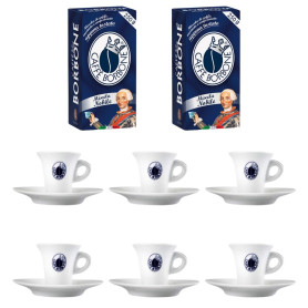  6 Tazzine Caffe' Borbone In Porcellana con piattino  e 500gr Borbone Macinato Miscela Nobile