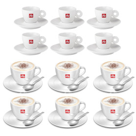  6 Tazzine Caffe' Illy In Porcellana e 6 tazze Illy Cappuccino con piattino