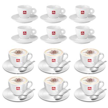 6 Tazzine Caffe' Illy In Porcellana e 6 tazze Illy Cappuccino con piattino