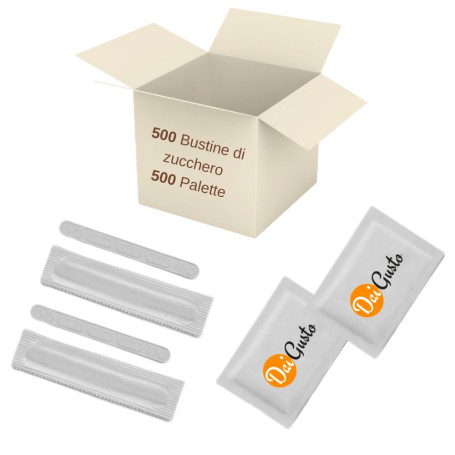 500 bustine di zucchero  e  500 palette incartate singolarmente