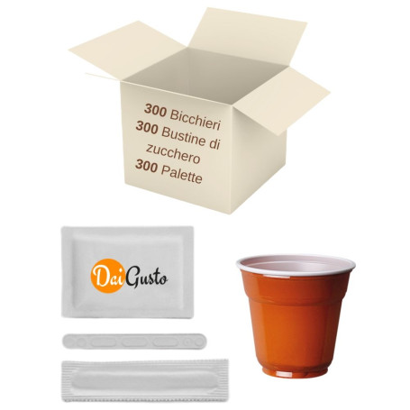 300 Bicchierini da caffe' 300 bustine di zucchero  300 palette incartate