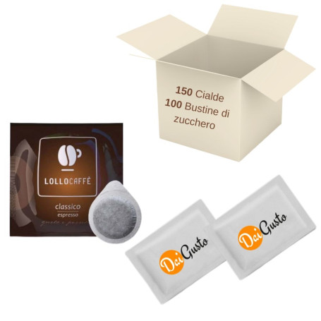 150 cialde Lollo Caffe' con 100 bustine di zucchero