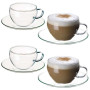  Set 4 tazze Simax in vetro con piattini da te e da cappuccino 