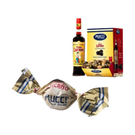 Mucci Dragees extra fondente ripieni di Amaro Lucano in espositore