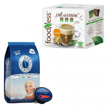 Caffe' Borbone 15 Capsule e Foodness ginseng 10 capsule Compatibile  Nescafe' Dolce Gusto