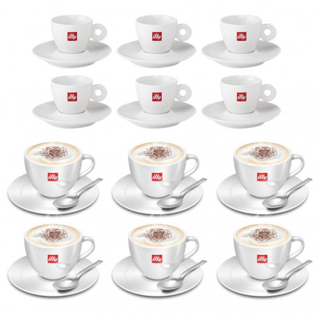  6 Tazzine Caffe' Illy In Porcellana e 6 tazze Illy Cappuccino con piattino